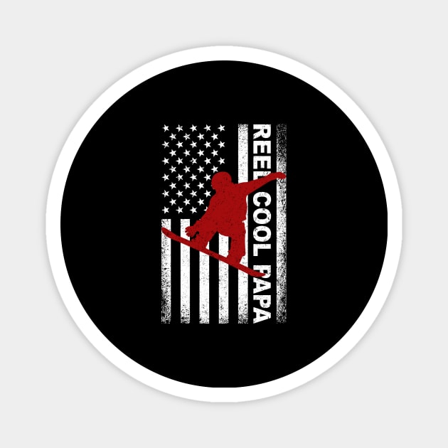 Reel Cool Papa Snowboarding American Flag Magnet by DanYoungOfficial